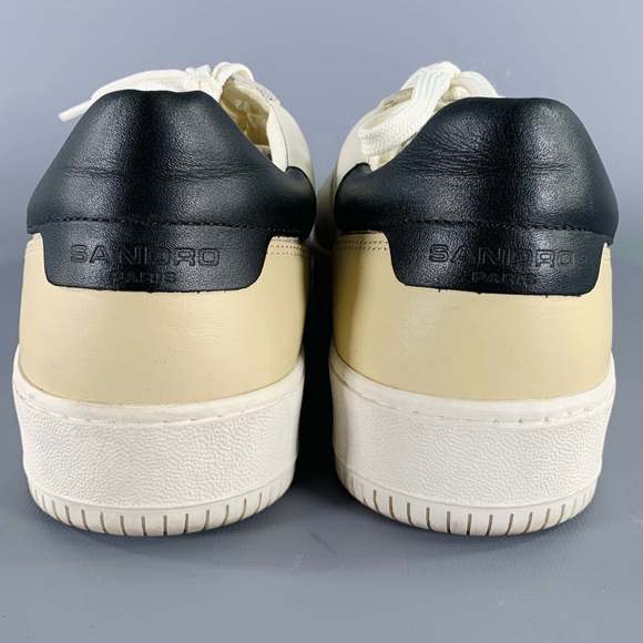 SANDRO White Black Beige Color Block Leather Low Top Sneakers - Picture 3 of 8